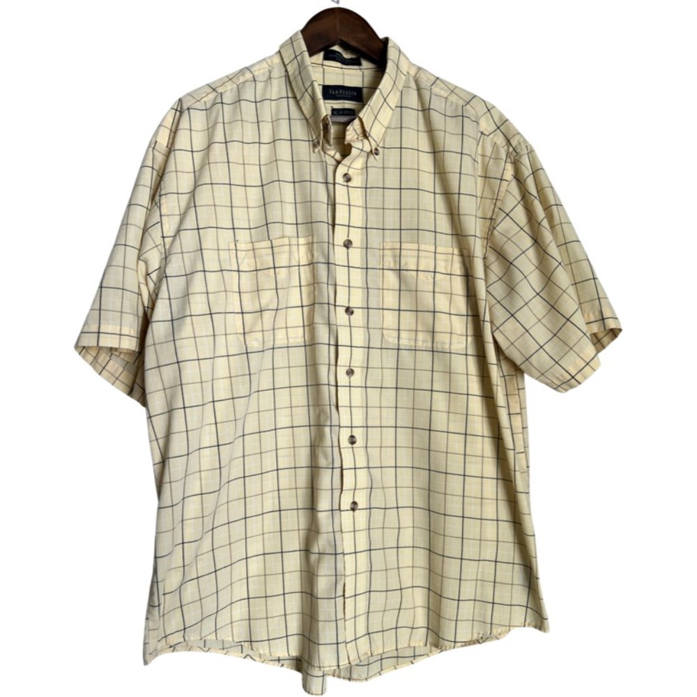 Pale Yellow Plaid Van Heusen Short Sleeve Shirt